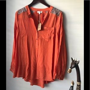 UMGEE Orange Half Button Azteca shoulder Shirt 👚